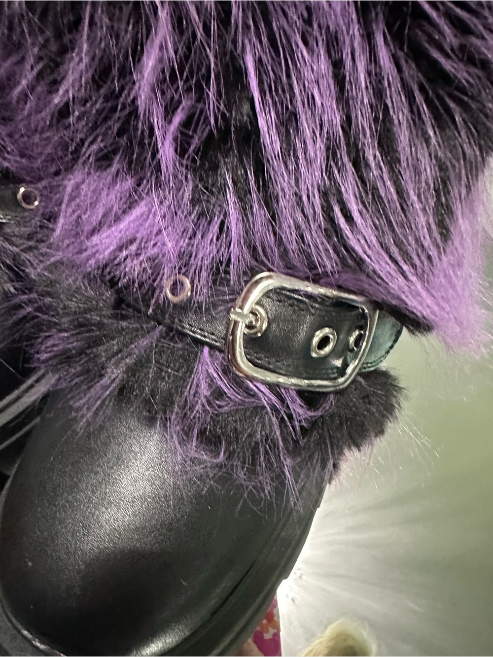 Faux Fur Azalea Wang Purple Knee-High Combat Boots fur Women 12 - Picture 6 of 10